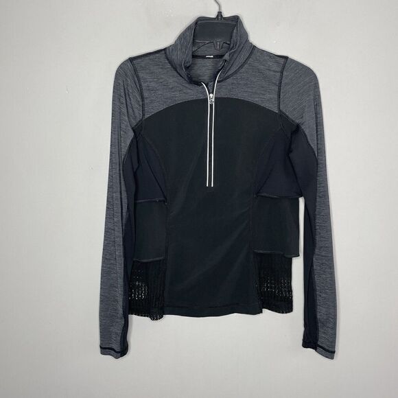 LULULEMON Womens Sun Runner Hybrid Pullover Sz 4 Black Gray 1/2-Zip Jacket - Picture 1 of 7